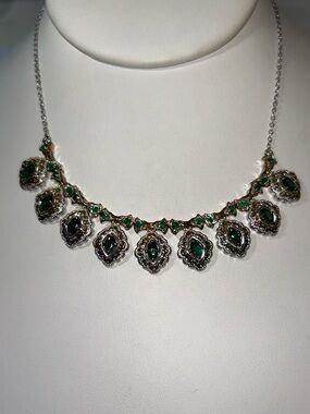 NWOT Gems En Vogue Palladium 18k Accent Genuine Zambian Emerald Necklace